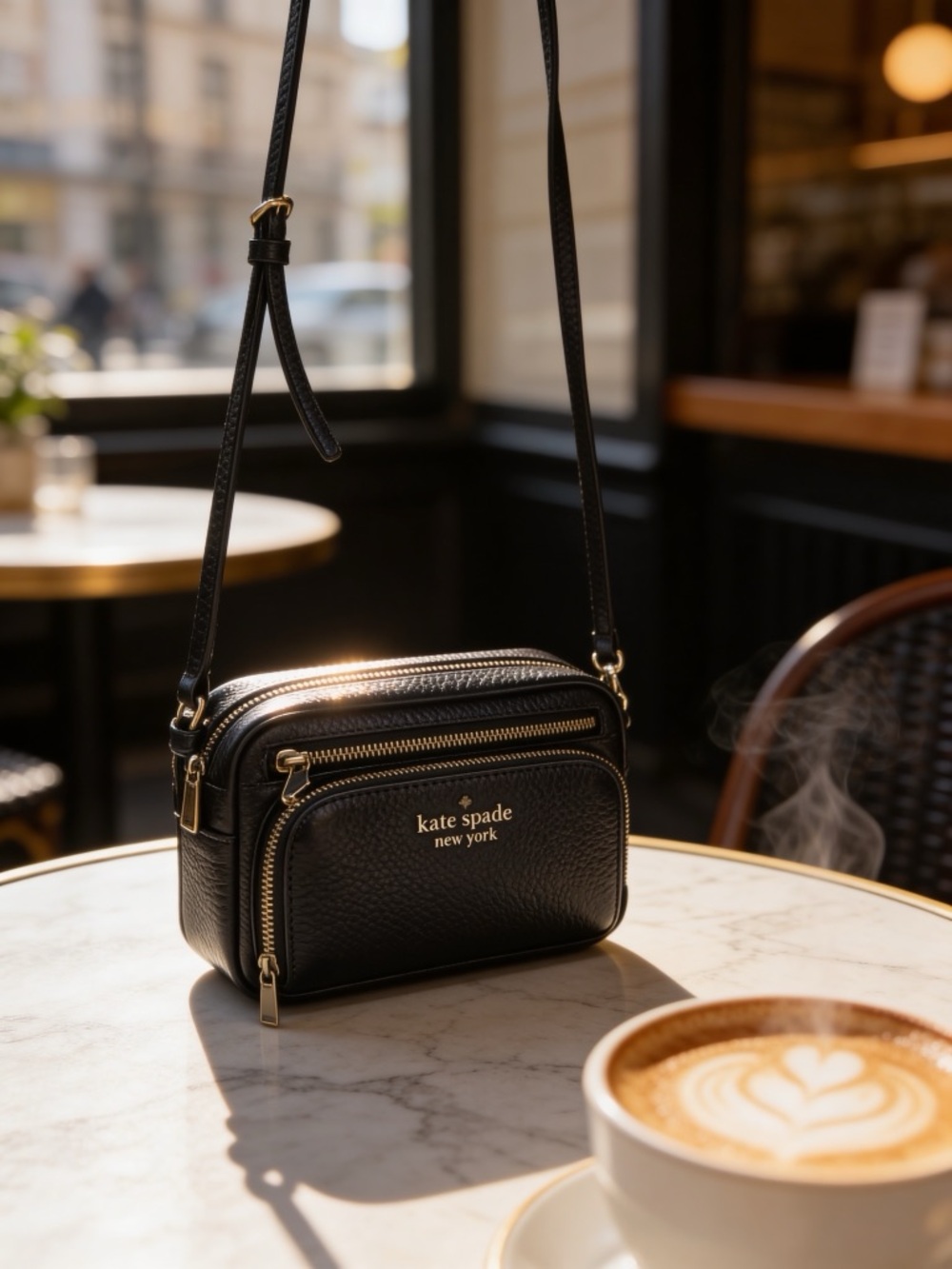 kate spade black pebbled leather mini crossbody with gold hardware